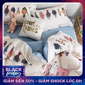 Bộ Chăn Ga Gối Cottong Poly Cá Trắng