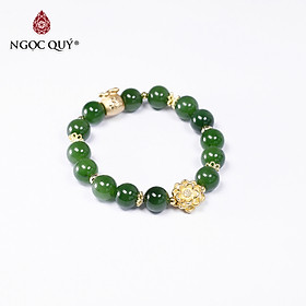 Vòng tay đá ngọc bích phối hoa sen mạ vàng size hạt 10mm mệnh hỏa, thổ - Ngọc Quý Gemstones