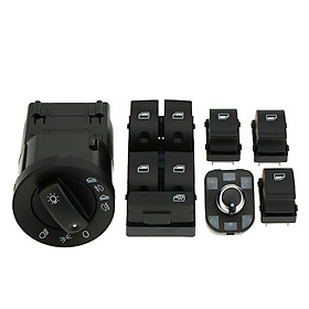 6pcs Car Headlight Control Electric Power Window Master Switch Rear View Mirror Adjust Knob Switch Control Kit for