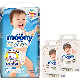 Tã Quần Cao Cấp Moony Nhật Bản bé trai L44 [Tặng 8 miếng Moony Natural cùng size]