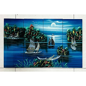 Mua Bộ Tranh sơn mài 4 tấm- THUẬN BUỒM XUÔI GIÓ - Khảm cừ cao cấp size 50x80 cm  - Ý Nghĩa Phong Thủy