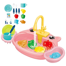 Kitchen Sink  Dishes with Running Water for Role Play Children Orange