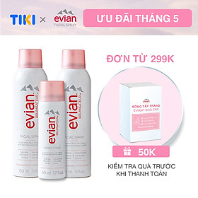 Combo 3 xịt khoáng cấp ẩm và làm dịu da Evian 150ml x 2 + 50ml