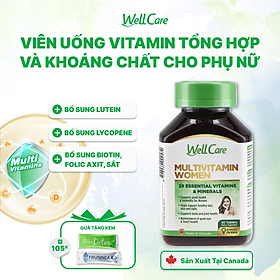 Viên uống bổ sung sức khỏe phụ nữ WellCare Women cung cấp các chất dinh dưỡng cần thiết cho tóc, da, móng và bổ sung sắt, giúp tăng cường sức khỏe tổng thể và hệ miễn dịch (60 viên/hũ)