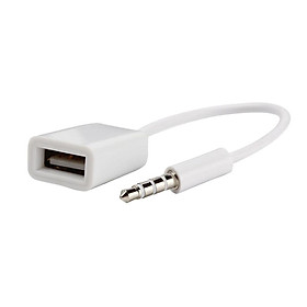 White 3.5mm Male AUX Audio Plug Jack to USB 2.0 Type A Female OTG Cable Converter Cable Cord for Car MP3