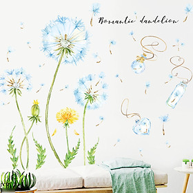Decal dán tường trang trí phòng khách, quán cafe- Hoa bồ công anh xanh- mã sp LV110