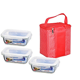 Bộ 3 hộp thủy tinh Lock & Lock 430ml tặng túi giữ nhiệt