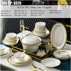 Mua Bộ bát ăn cơm SỨ XƯƠNG Giang Tây cao cấp 56 chi tiết - Bộ chén ăn cơm sang trọng  tinh tế - Bát đĩa mỏng nhẹ nhưng cứng trong và cách nhiệt tốt. Mã GS15