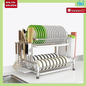 Kệ Úp Chén Bát Đĩa INOX 304 Kèm Khay Hứng Nước Giá Khô Ráo Trên Bàn Bếp - 2 tầng