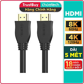 Dây Cáp HDMI 2.1 8K 4K Dài 5M CHOETECH XHH-TP21 Tương Thích Với Tivi, Laptop, PC, PlayStation - Hàng Chính Hãng