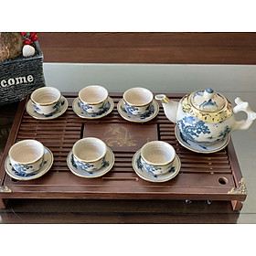 Mua Bộ Ấm Trà Bát Tràng Men Rạn Bọc Đồng Quai Gốc Cây