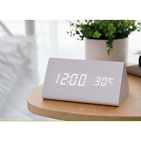 Đồng hồ gỗ FAKEN LED để bàn hình tam giác tiện dụng, đa chức năng trang trí phòng hiện đại - Tặng kèm pin. - Trắng