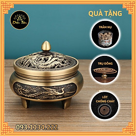Mua Lư xông trầm hương bằng đồng khắc rồng phượng đôn đế chọn mẫu đúc đồng nguyên khối ưu đãi combo nhang vòng/ trầm nụ đồ thờ cúng cao cấp