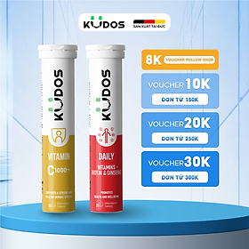 Combo Thực phẩm bảo vệ sức khỏe KUDOS DAILY VITAMINS PLUS BIOTIN & GINSENG + KUDOS VITAMIN C 1000MG (20 viên/tuýp)