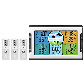 Digital Weather Station with 3 Remote Sensors 328ft/ 100m Indoor Outdoor Temperature Humidity Monitor Alarm Clock with Snooze Thermohygrometer with Weather Forecast/ Pressure/ Backlight/ Date/ Week/ Alarm Function for Home Office Greenhouse Warehouse