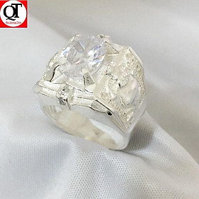 Nhẫn nam kim tiền bạc ta mặt đá ovan màu trắng Bạc Quang Thản - QTNA65