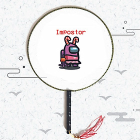 Quạt tròn cán gỗ IN HÌNH Among Us ver Giáng Sinh cầm tay 