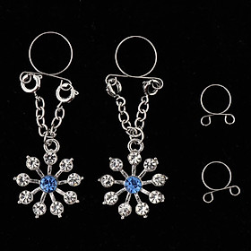 1 Pair Lady Crystal Flower Dangle Non Piercing Nipple Ring Body Jewelry