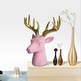 3D Resin Pink Deer Head Ornament, Wall Rack, Wall Hanging Animal Sculpture Figurine, Garden Lawn Art Decor