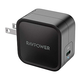 Adapter Sạc 1 Cổng Type-C 61W Công Nghệ GaN Hỗ Trợ Sạc Nhanh PD Power Delivery RAVPower RP-PC112 Với Đầu AC Gập - Hàng Chính Hãng