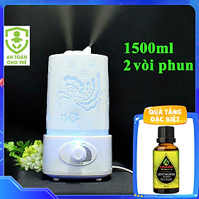 Máy Xông Tinh Dầu Dung Tích Lớn, 2 Vòi Phun Mạnh Mẽ, Đèn LED 7 Màu Cực Đẹp - Kèm Tinh Dầu Sả Chanh TIDAMO 10ML Xông Thơm Phòng Và Đuổi Muỗi - Hồ Điệp Vu