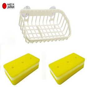 Mua Combo 2 mút rửa xoong nồi 2 mặt thô & mịn cao cấp + giá đựng có núm hít chân không - made in Japan