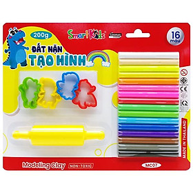 Đất Nặn Tạo Hình 16 Màu Vỉ Nhựa 200gr + 1 Con Lăn + 4 Khuôn Ngẫu Nhiên - Smart Kids MC07