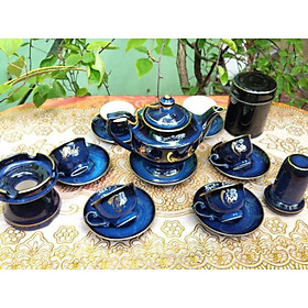 Mua Bộ Ấm Chén PHÚC LỘC THỌ Men Xanh Hoả Biến vẽ Vàng Kim