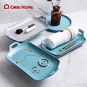 Mua Dĩa chữ nhật có tay cầm bằng nhựa melamine cao cấp màu xám 29cm