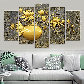Mua Tranh treo tường  tranh trang trí PP_ NT604 bộ 5 tấm ghép bình Sen vàng