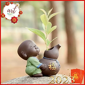 Mua Tượng Tiểu Và Chậu Gốm Cầu Phúc Ôm Hồ Lô - Trang trí nhà cửa