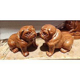 Mua Cặp tượng cún chó con bằng gỗ hương đá kt 15×10×9cm
