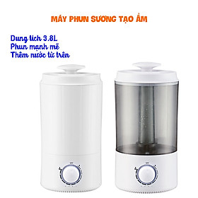 Máy phun sương tạo ẩm, Dung tích lớn 3.8L có núm vặn điều khiển chế độ phun sương, sử dụng tối đa lên đến 12h, thiết kế hiện đại, sang trọng