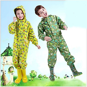 Áo mưa bộ trẻ em vải dù chống thấm nước cao cấp cho trẻ từ 5 đến 11 tuổi - Áo mưa cho bé trai chống bụi bẩn - Quần áo đi mưa cho bé gái cute có nón - Bộ quần áo mưa dành cho trẻ em
