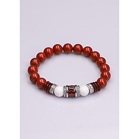 Vòng tay nữ đá Jasper đỏ tự nhiên 8 ly + Lu Bạc Đỏ