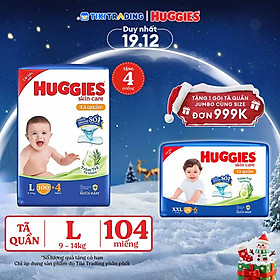 Tã quần Huggies Skin Care Mega Jumbo L100+4 miếng với tràm trà dịu da