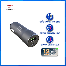 Củ sạc xe hơi nhanh 2 cổng USB QC 3.0 và Type C PD Zadez 36W ZCA-4831 - Hàng Chính Hãng