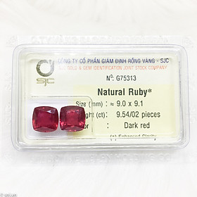 Cặp đá ruby vuông giác cạnh làm bông tai 9.54ct 75313