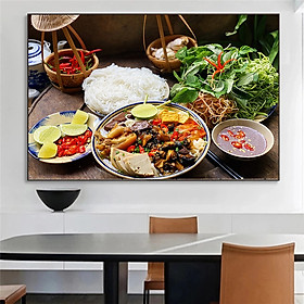 Mua Tranh treo tường tranh trang trí quán bún chả hà nội tranh có khung kèm đinh treo