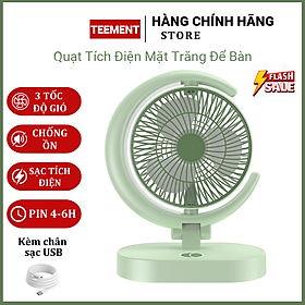 Hình ảnh Quạt Để Bàn Tích Điện Mini 3 Cấp Độ Gió Teement, Tích Hợp Đèn Ngủ Động Cơ Không Tiếng Ồn Pin Pin 1200mah , Điều Chỉnh Lên Xuống 360°- Hàng Chính Hãng