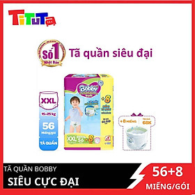 Tã quần Bobby - Đệm Lưng Thấm Mồ Hôi XXL56 (56 miếng) - Tặng 8 miếng trong gói