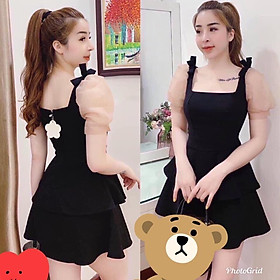 25274 Hoàn tiền 15 Váy 2 dây xoè cổ vuông Chất tăm đẹp co giãn mặc  thoải mái lên fom siêu xinh Mặc quanh năm luôn ạ Thu đông se lạnh khoác