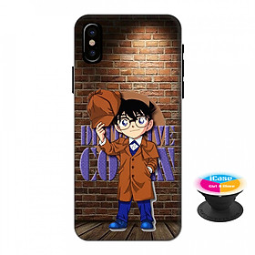 Ốp lưng nhựa dẻo dành cho iPhone XS Max in hình Conan Detective - Tặng Popsocket in logo iCase - Hàng Chính Hãng