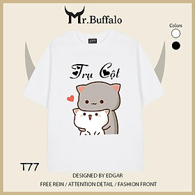 Áo đôi, cặp tay lỡ unisex Mèo mochi nóc nhà, cột nhà dễ thương Mr.Buffa