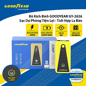 Bộ Kích Bình Cho Xe Hơi 400A GOODYEAR GY-2626 Đa Chức Năng Sạc Dự Phòng 6400mAh Đèn LED Khẩn Cấp Tích Hợp La Bàn - Hàng Chính Hãng