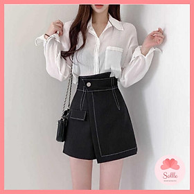 Quần giả chân váy ngắn chữ A viền chỉ nổi công sở phong cách mới Hàn Quốc Sollle