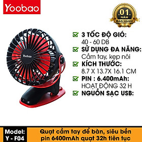 Quạt Kẹp Tích Điện Yoobao F04 Mini Pin Siêu Khủng 6400mah Thoải Mái 2 Ngày Với 4 Tốc Độ - Hàng Chính Hãng