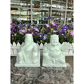 Mua Bộ tượng thờ Tài Địa Thần Tài Thổ Địa đá cẩm thạch trắng xanh - Cao 15 cm