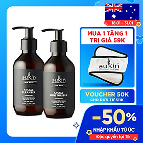 Combo Chăm Sóc Da Mặt Cho Nam Sukin For Men Sữa Rửa Mặt For Men Cleanser 225ml & Kem Dưỡng Ẩm For Men Moisturiser 225ml