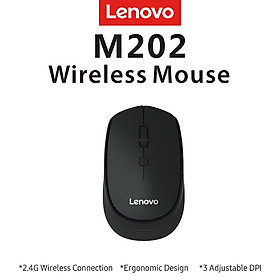 Lenovo M202 2.4GHz Wireless Mouse Office Mouse 4 Keys Mute Mice Ergonomic Design with 3 Adjustable DPI for PC Laptop